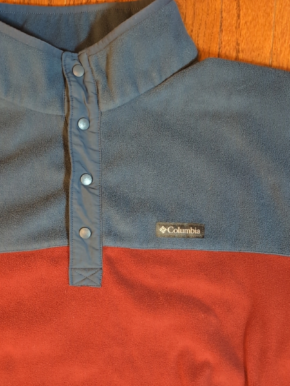 Columbia Sportswear Men’s Snap-Front Fleece Pullover Size XL Blue and Burgundy - Picture 2 of 5